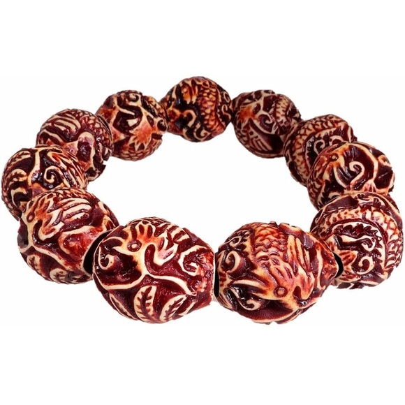 Dragon Red Beaded Stretch Tibetan Buddha Buddhist Prayer Meditation Bracelet - Picture 1 of 7